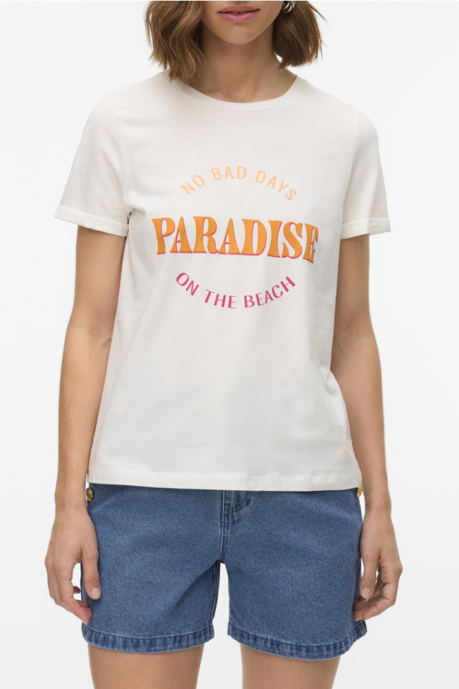 VMELLA S/S O-NECK T-SHIRT JRS BTQ G 10333613 SNOW WHITE/PARADISE
